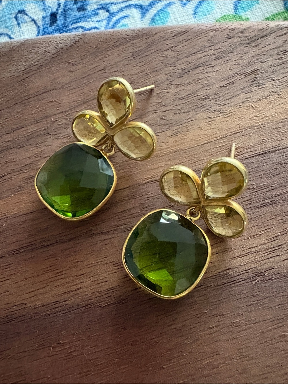 Julie Ryan Gold-Plated Peridot and Citrine Color Gemstone Drop Earrings